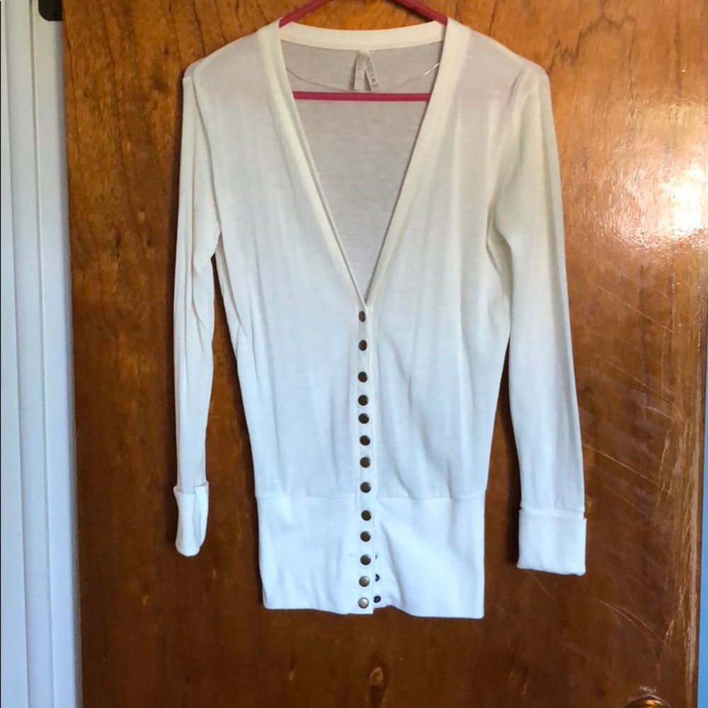 White light weight button front sweater